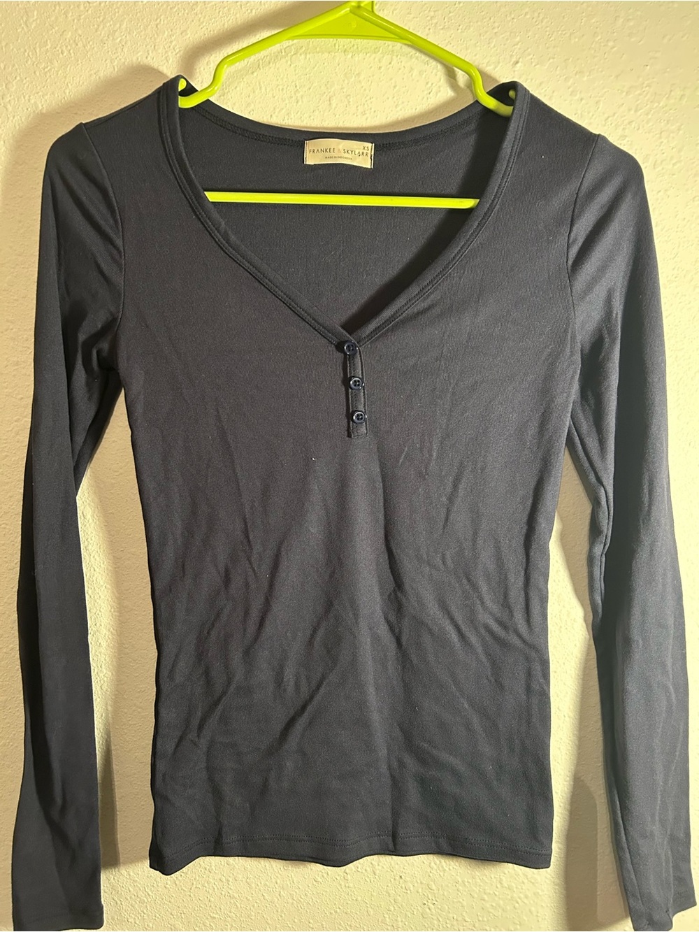 Frankie Skylar Black Long-Sleeve Henley Top